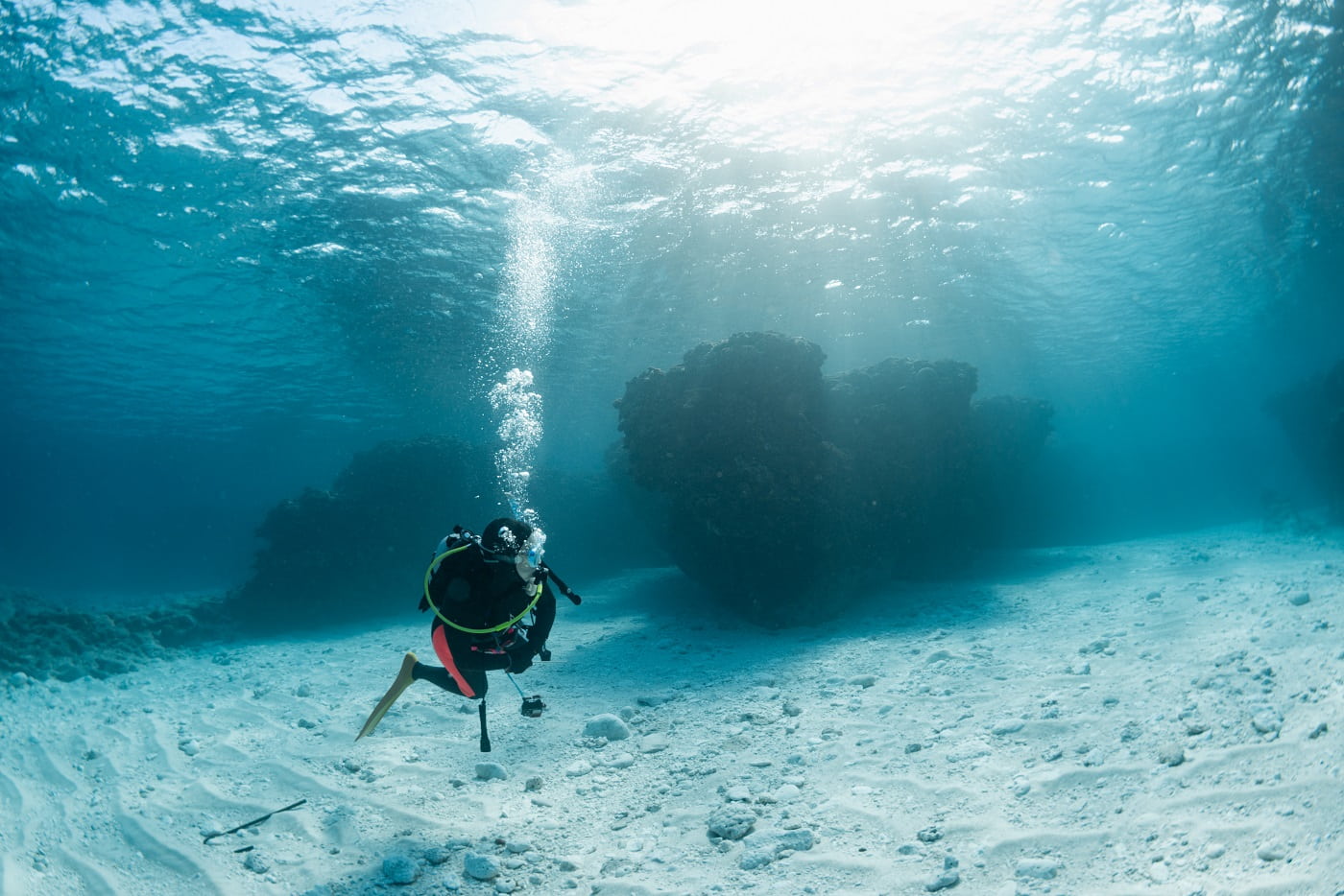 水中風景とダイバー