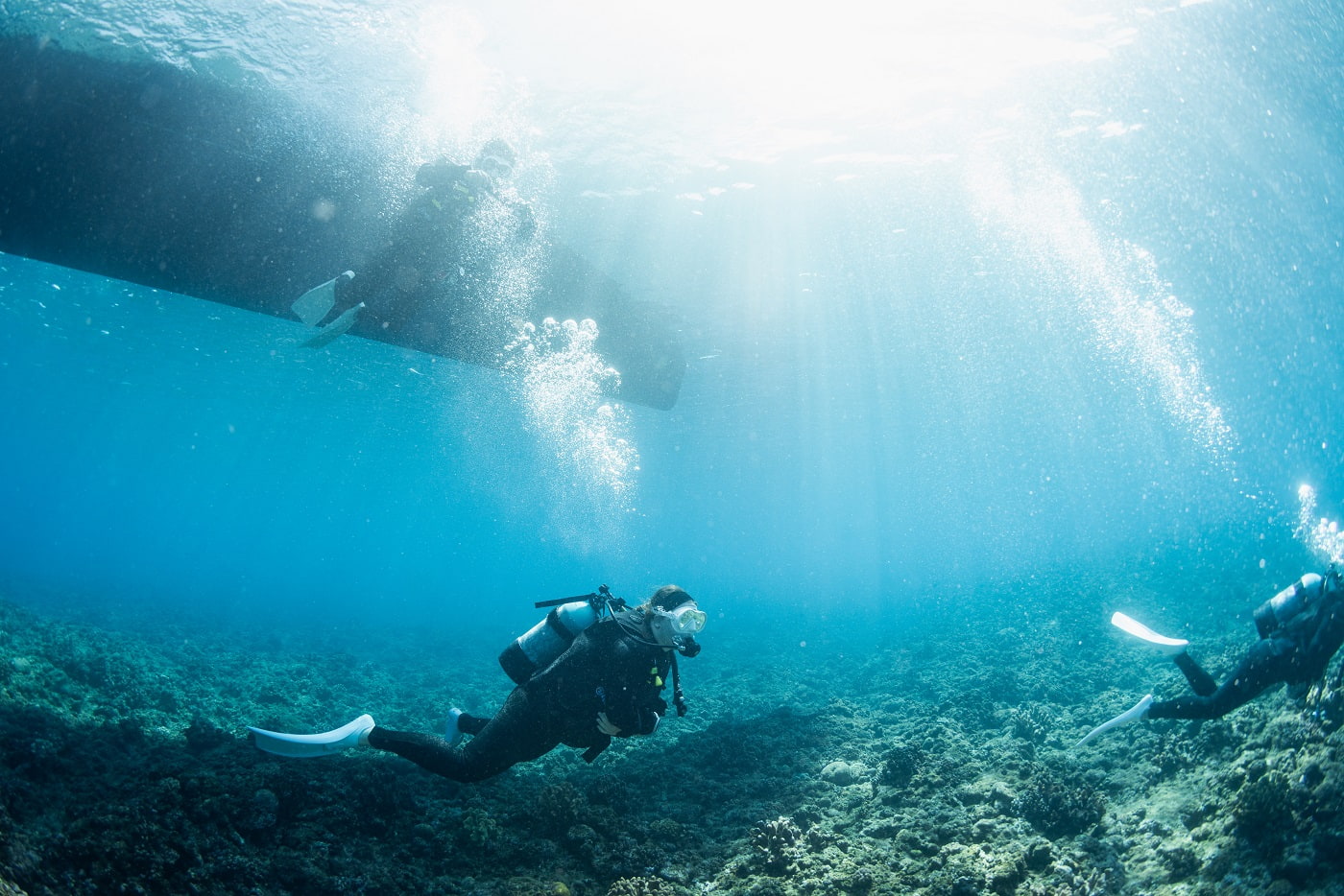 Guest diving in the crystal-clear Kerama blue.
