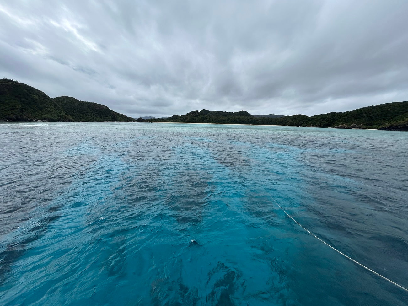 Beautiful ocean of the Kerama Islands seen from the boat.