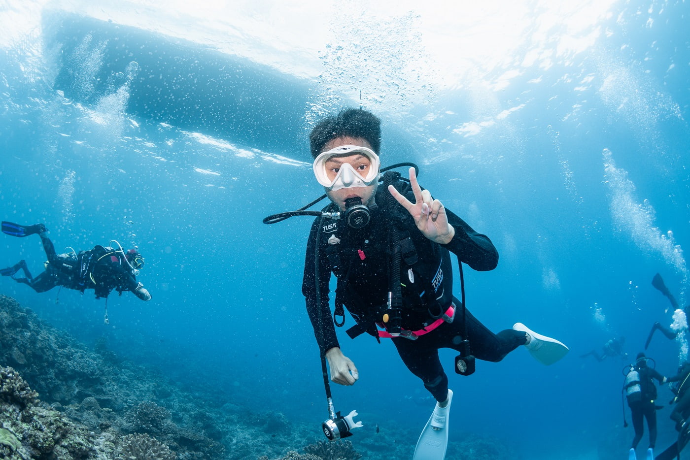 guest during the dive in the kerama islands
