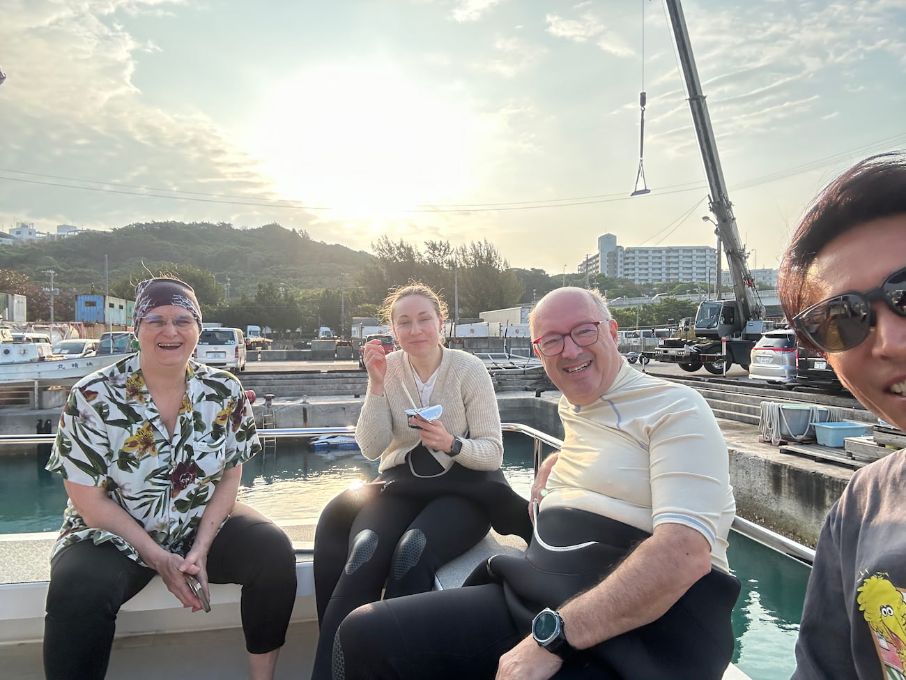 with guests on the boat
