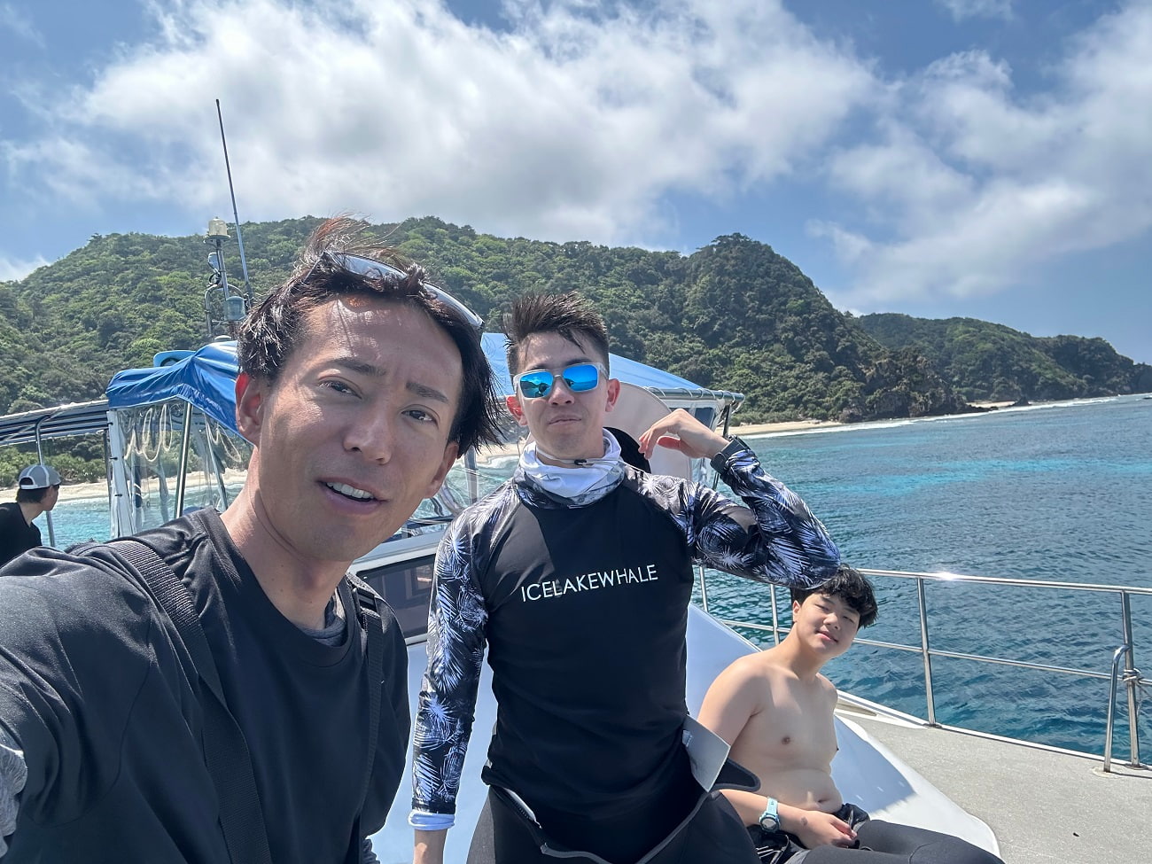 with guests on the boat