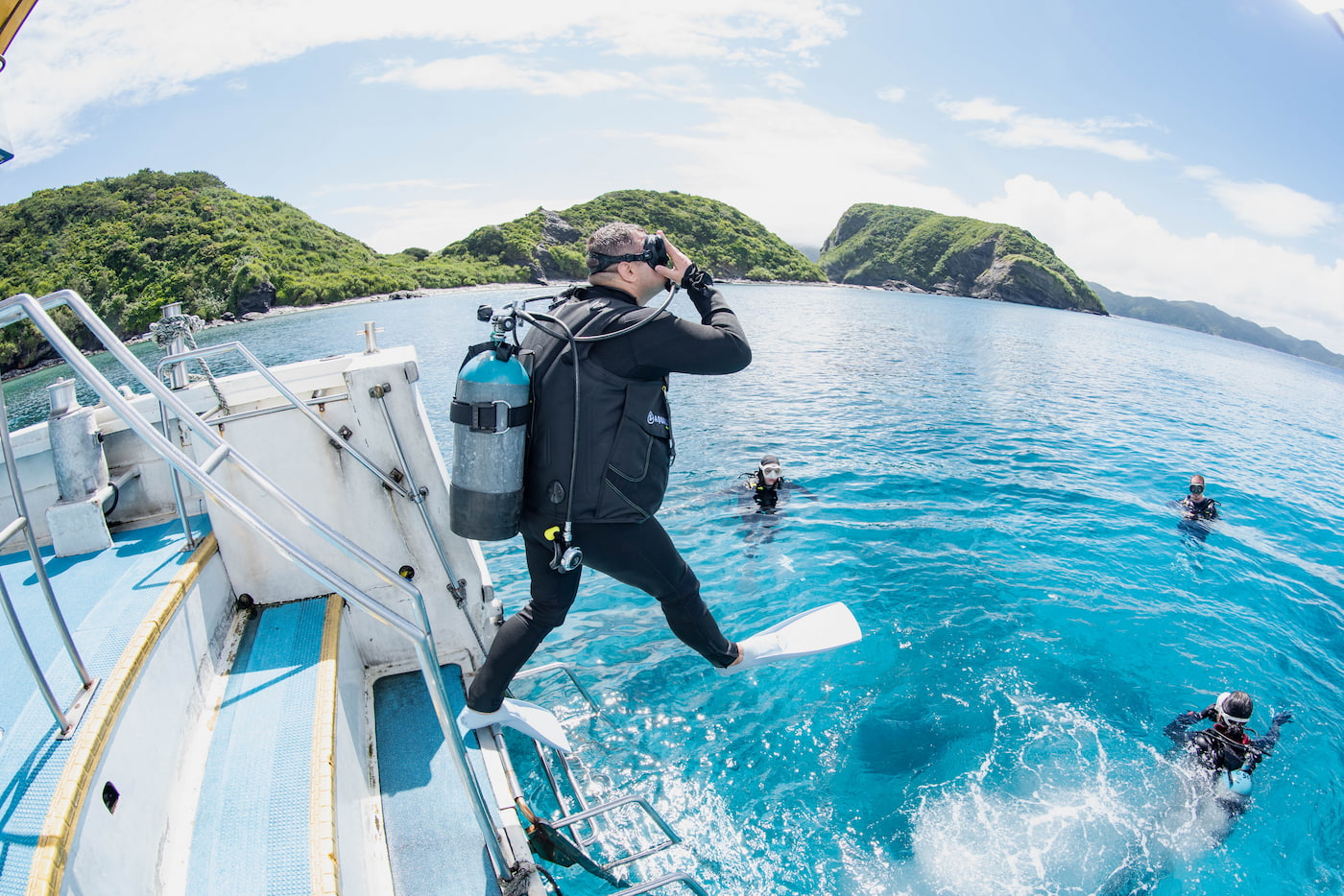 Moment Guests Enter the Sea for Diving in the Kerama Islands