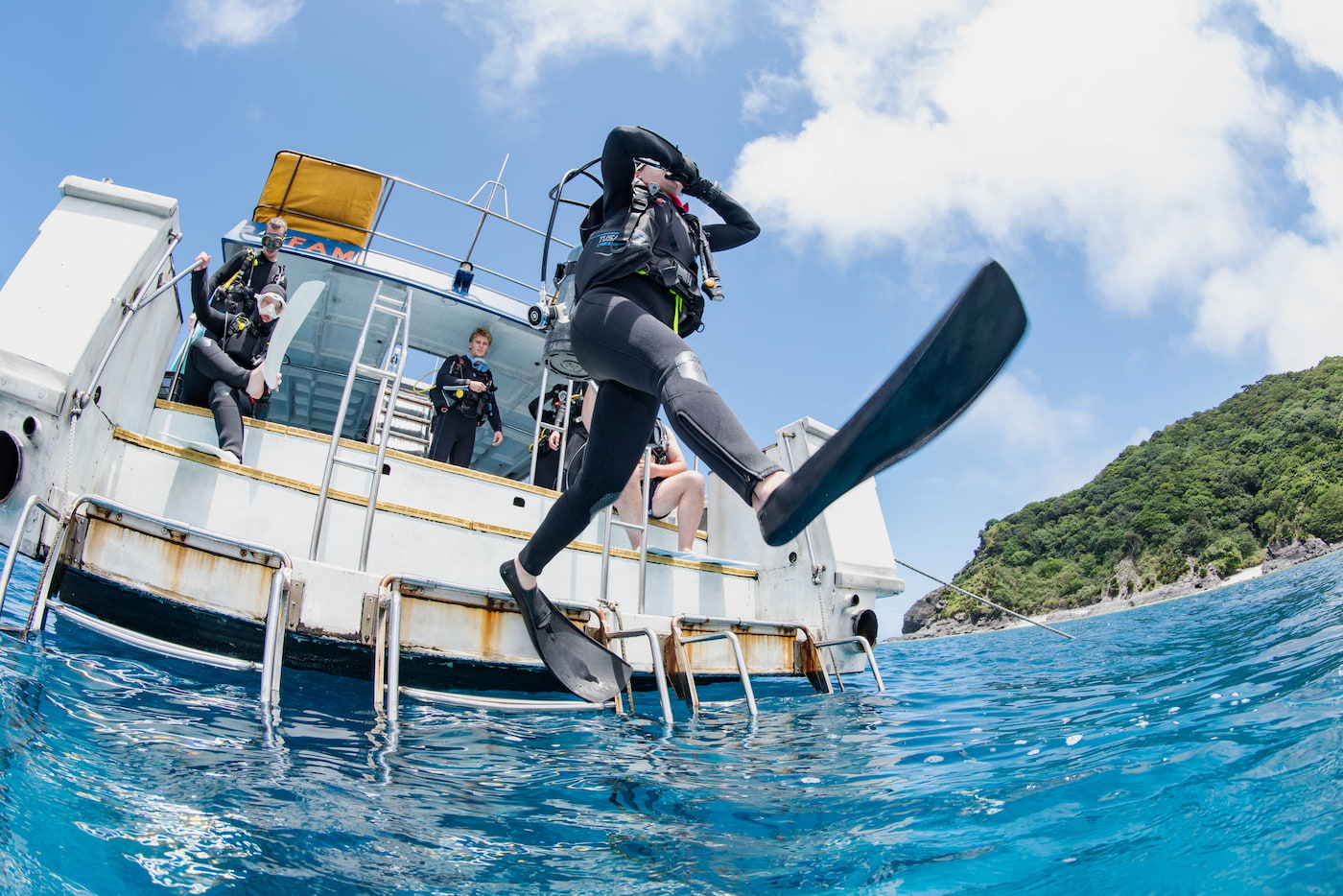 Moment Guests Enter the Sea for Diving in the Kerama Islands