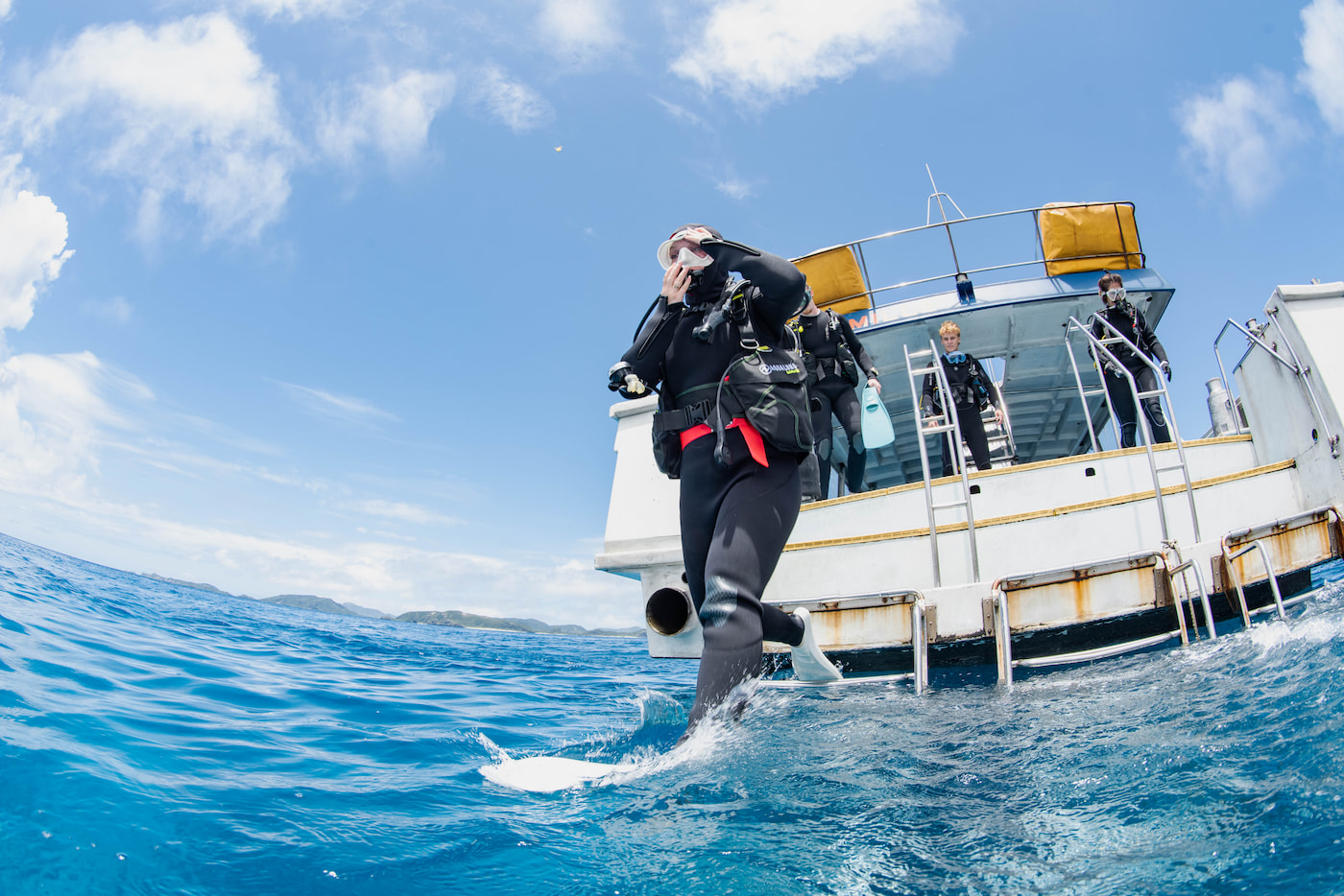 Moment Guests Enter the Sea for Diving in the Kerama Islands