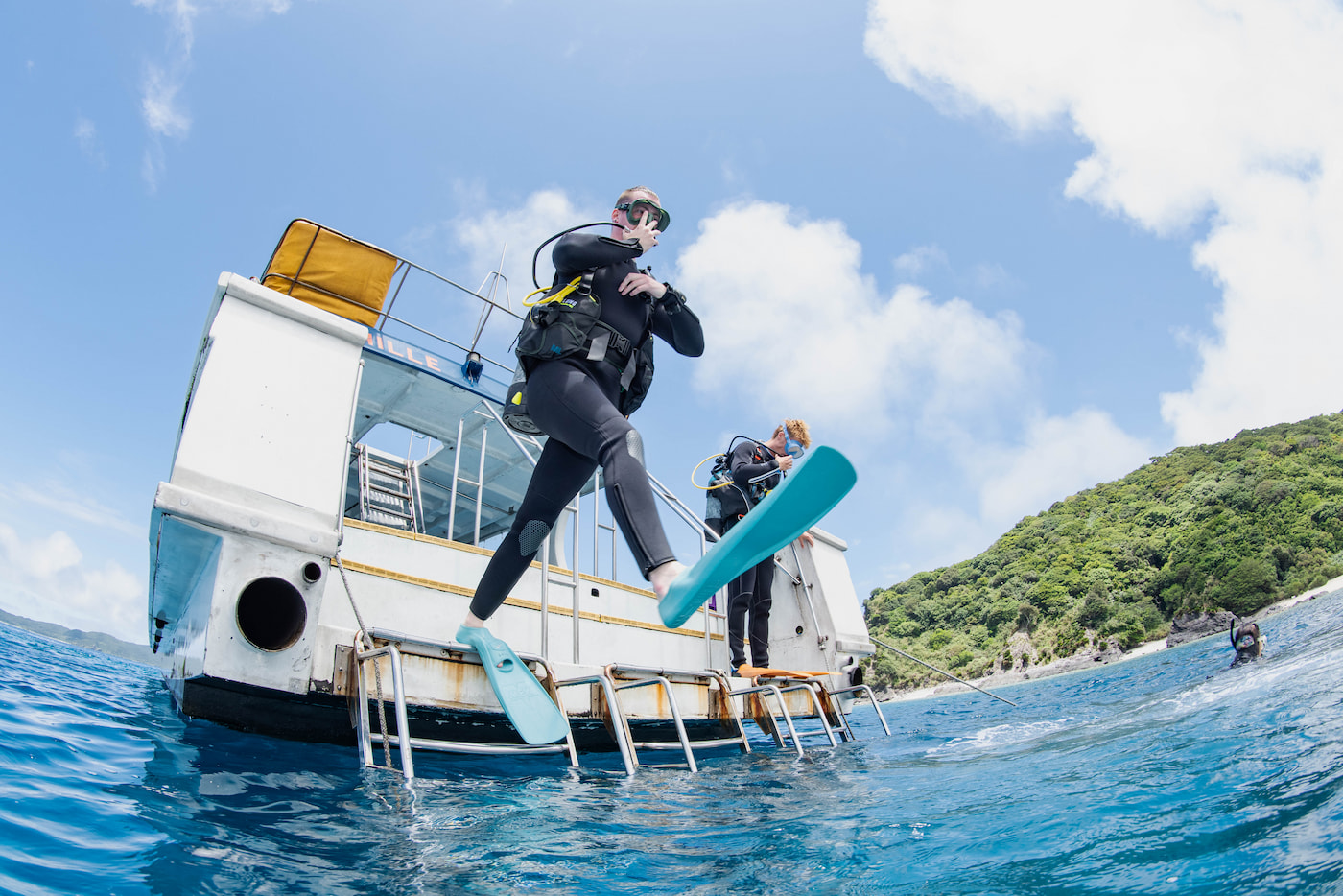 Moment Guests Enter the Sea for Diving in the Kerama Islands