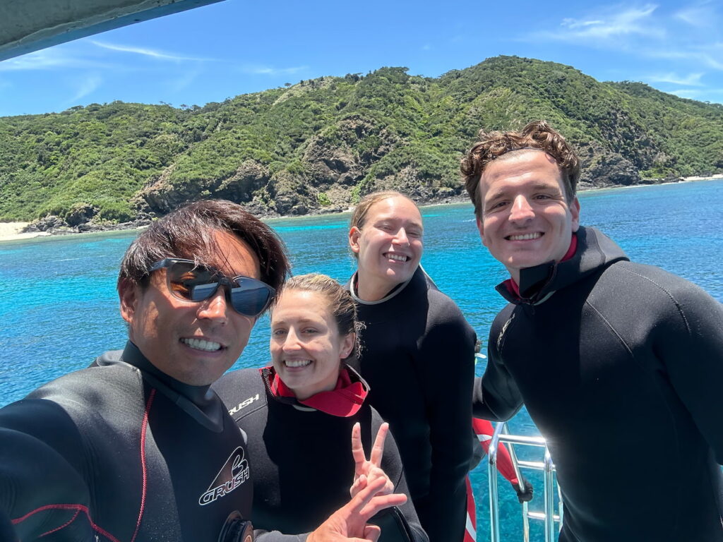 with guests on the boat