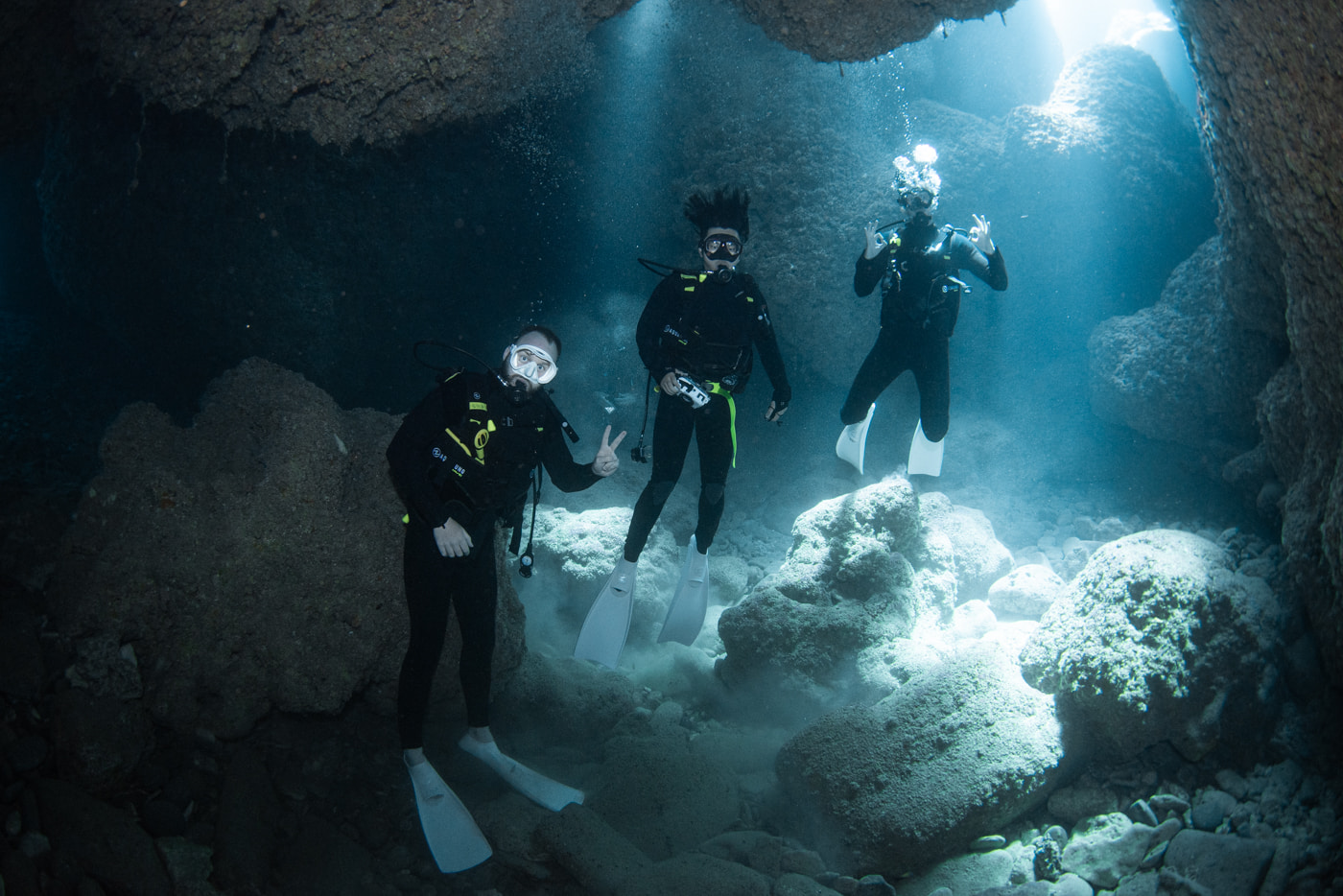 Guests enjoying diving in the Kamigusuku cave