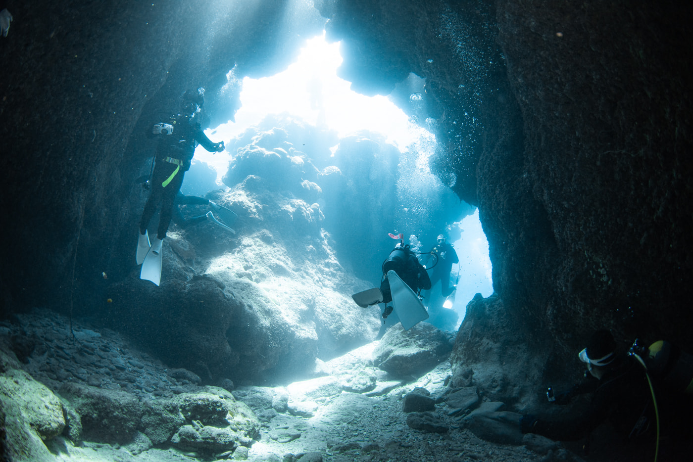 Guests enjoying diving in the Kamigusuku cave