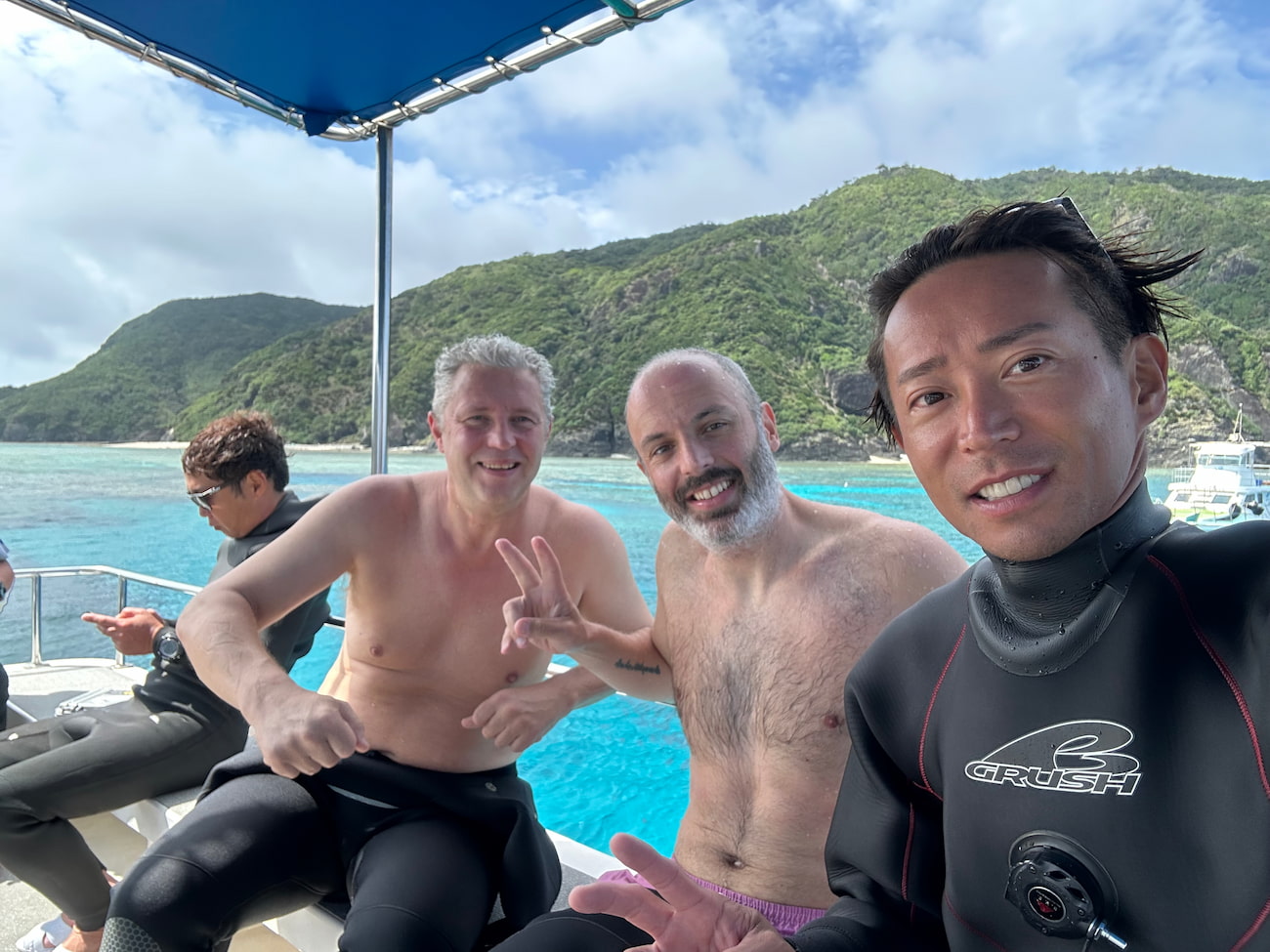 with guest on the boat