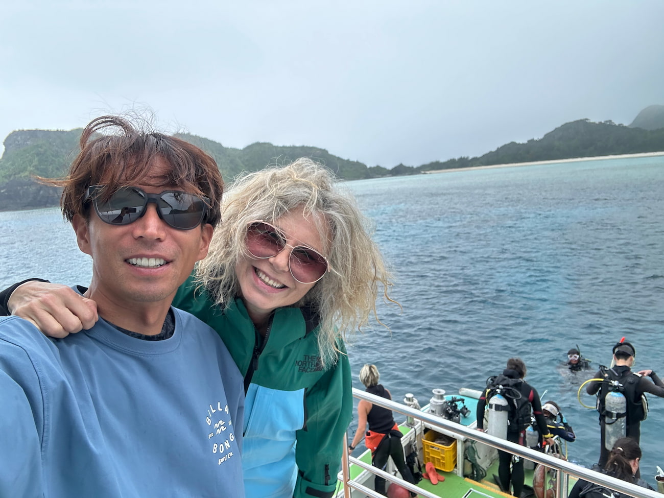 with guest on the boat