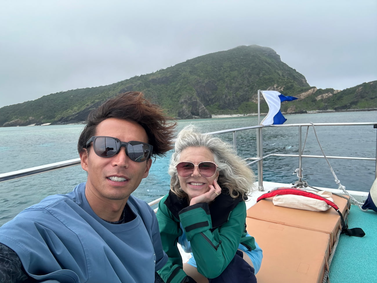 with guest on the boat