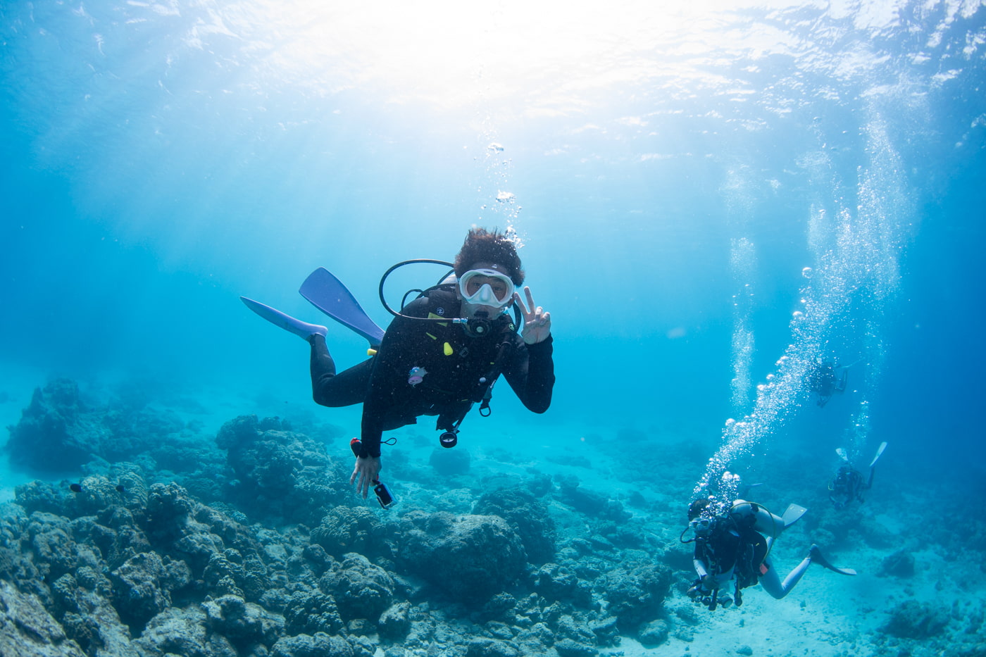 Guests enjoying scuba diving in the Kerama Islands.