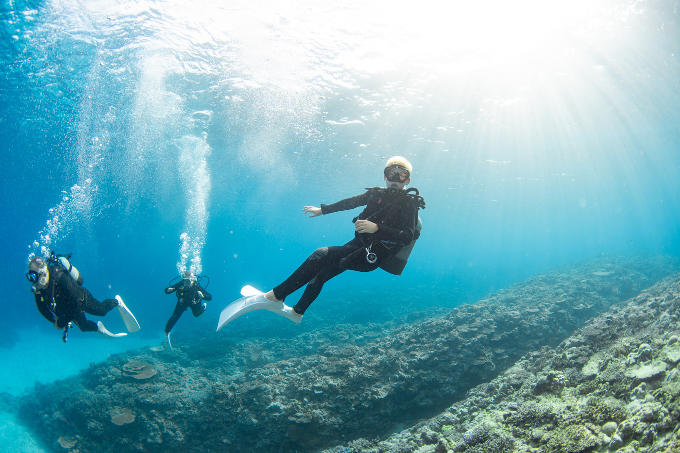 Guests enjoying scuba diving in the Kerama Islands.