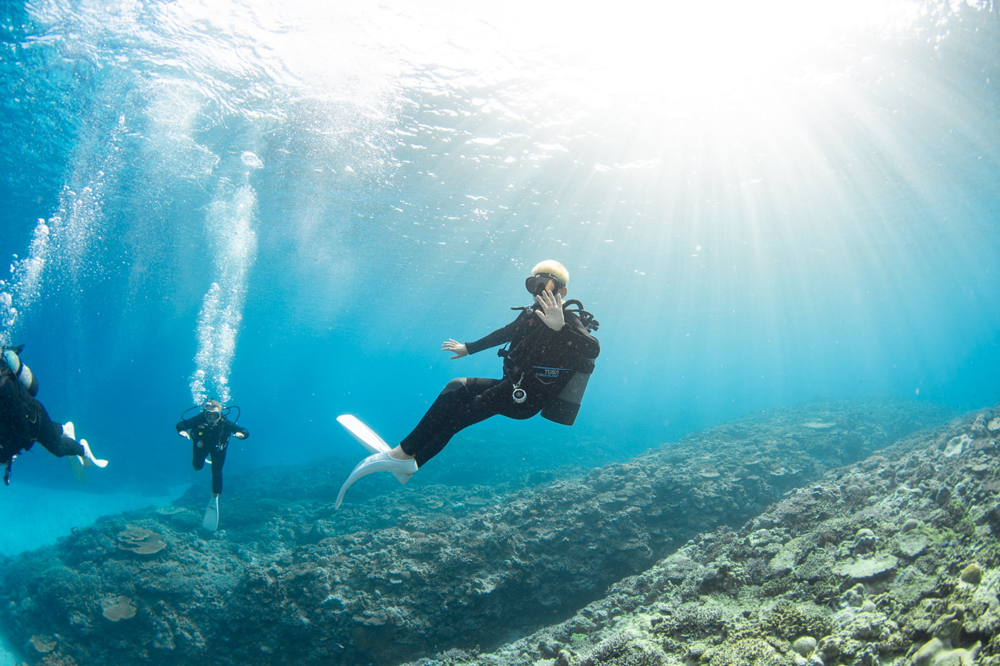 Guests enjoying scuba diving in the Kerama Islands.