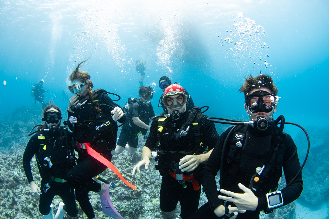 Group photo underwater with our guests.